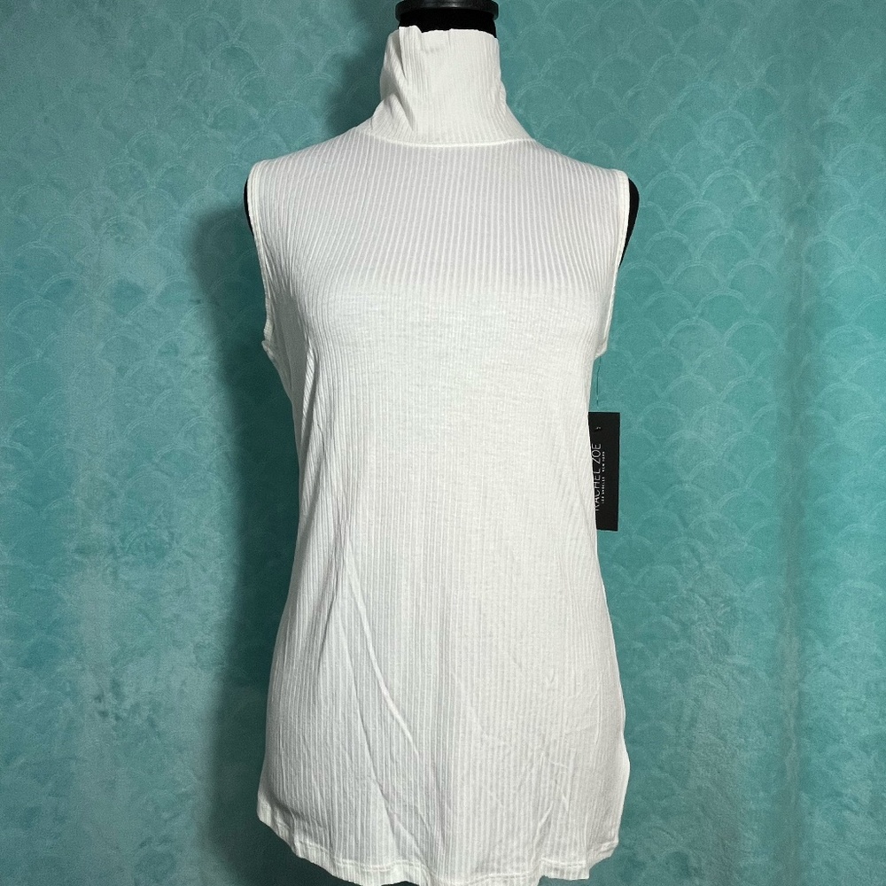 Rachel Zoe White Ribbed Sleeveless Turtleneck Top NWT Modal Blend Large